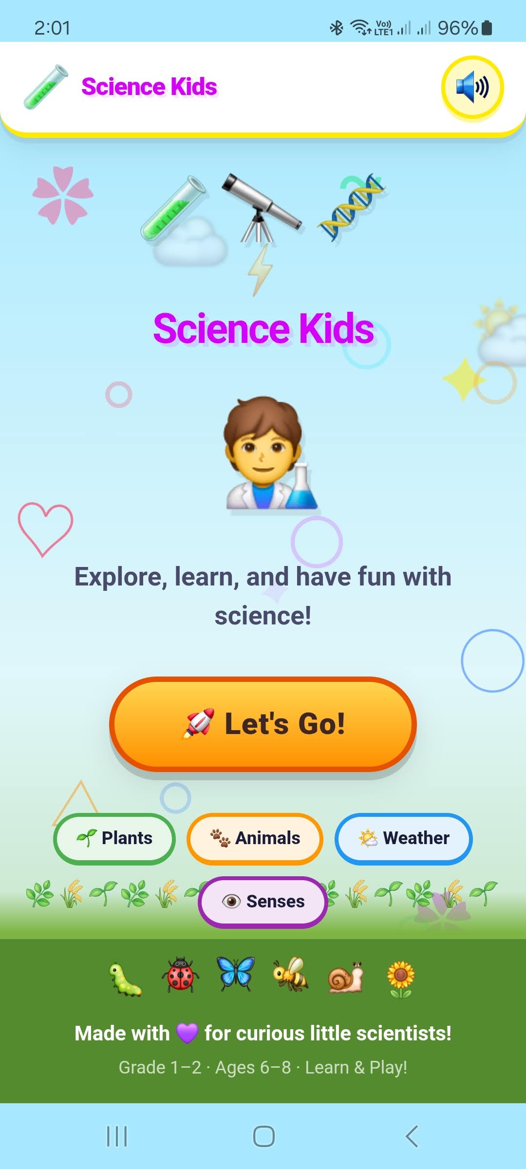 Science Kids home screen